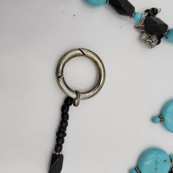 Womens Turquoise Necklace 18" Black Silver Beaded Collar Statement‎ Jewlery - Picture 7 of 8